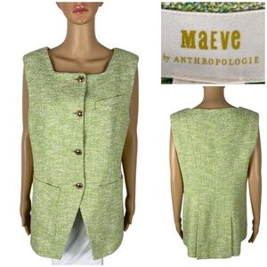 Maeve by Anthropologie Womens Large Vest Tweed Lime Green Buttons Pockets NWT